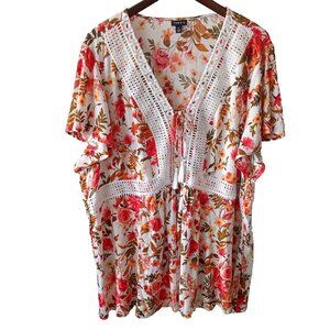 Torrid Floral Colorful Blouse Crochet Travel Resort wear Summer Top Plus Size 4X